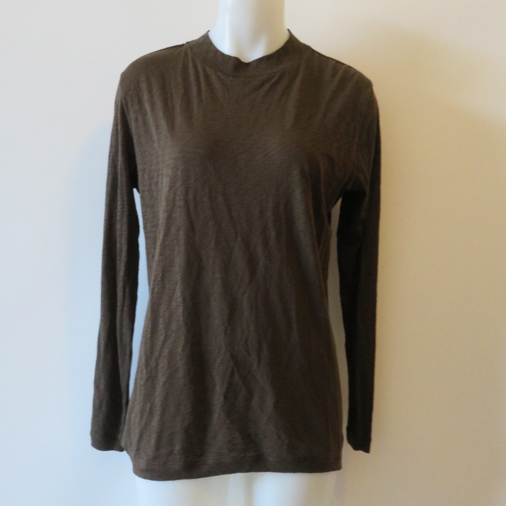 NWT SHINE BROWN MOCK NECK LONG SLEEVE T-SHIRT XS